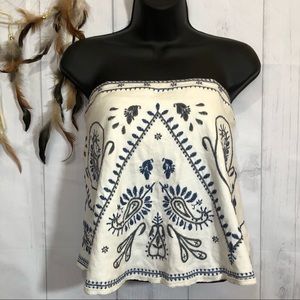 Free People  Boho Embroidered White Swing Tube Top